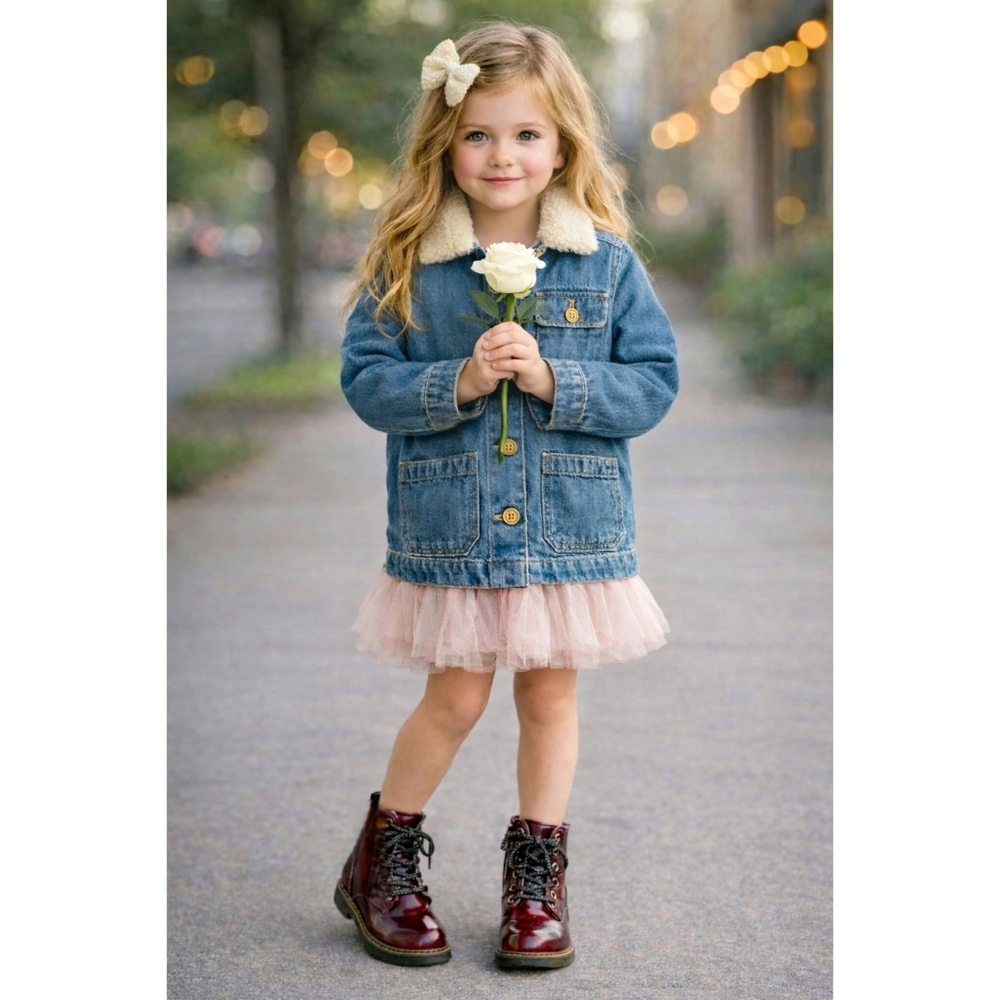 Crewcuts denim chore jean jacket with sherpa trim Sz.S(6-7) J.Crew